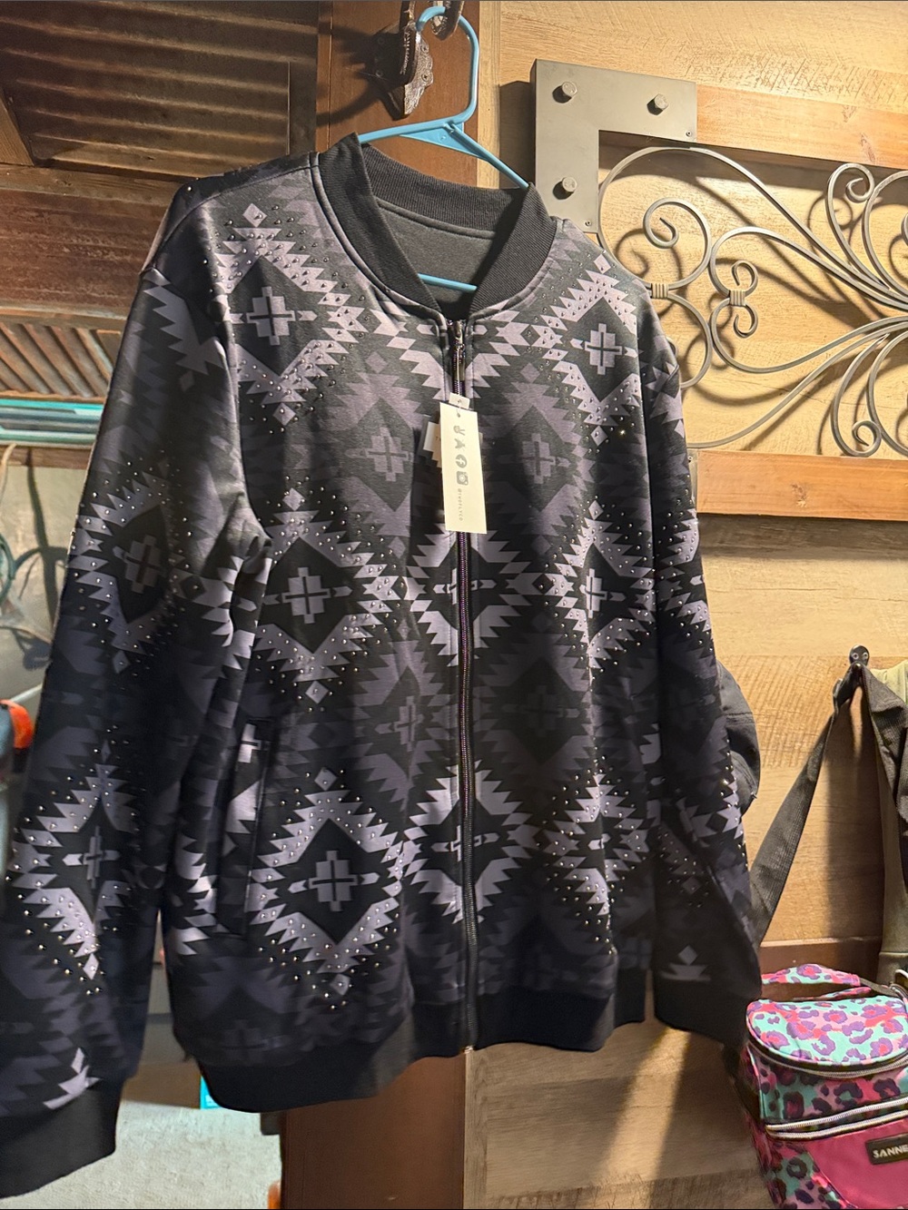 Women’s Black Geo-Print Bomber Jacket